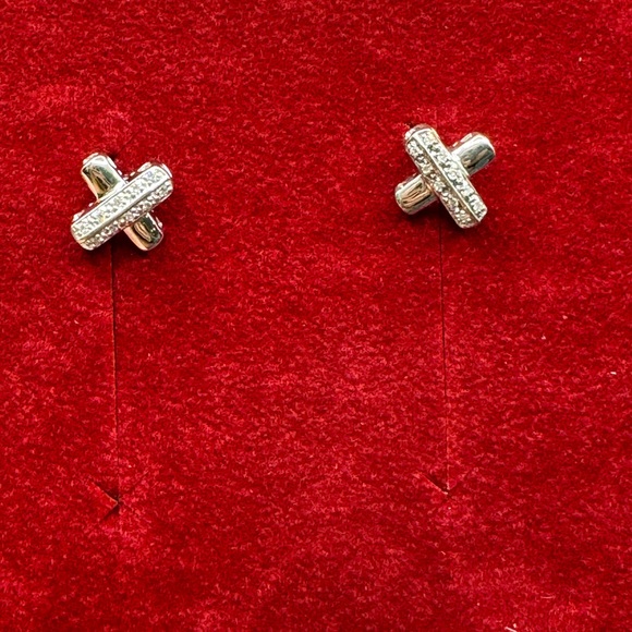 Affinity Diamond Sterling Earrings “X” Criss Cross .925 Classic‎ - Picture 6 of 6